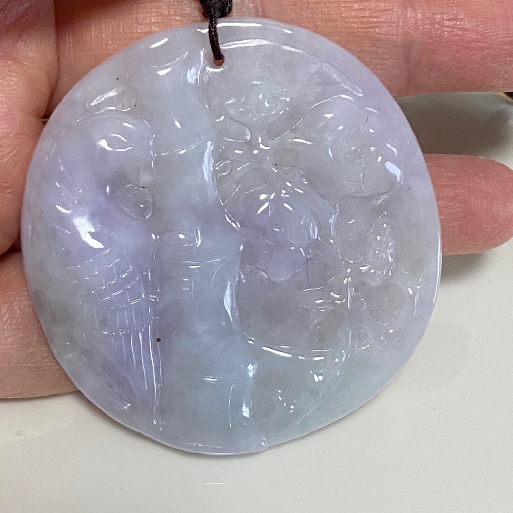 Natural Lavender Jade Pendant | Hand-Carved Round Gemstone Necklace